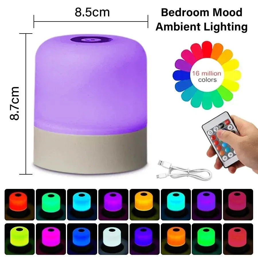 RGB Touch Night Light with Remote Control - 16 Colors