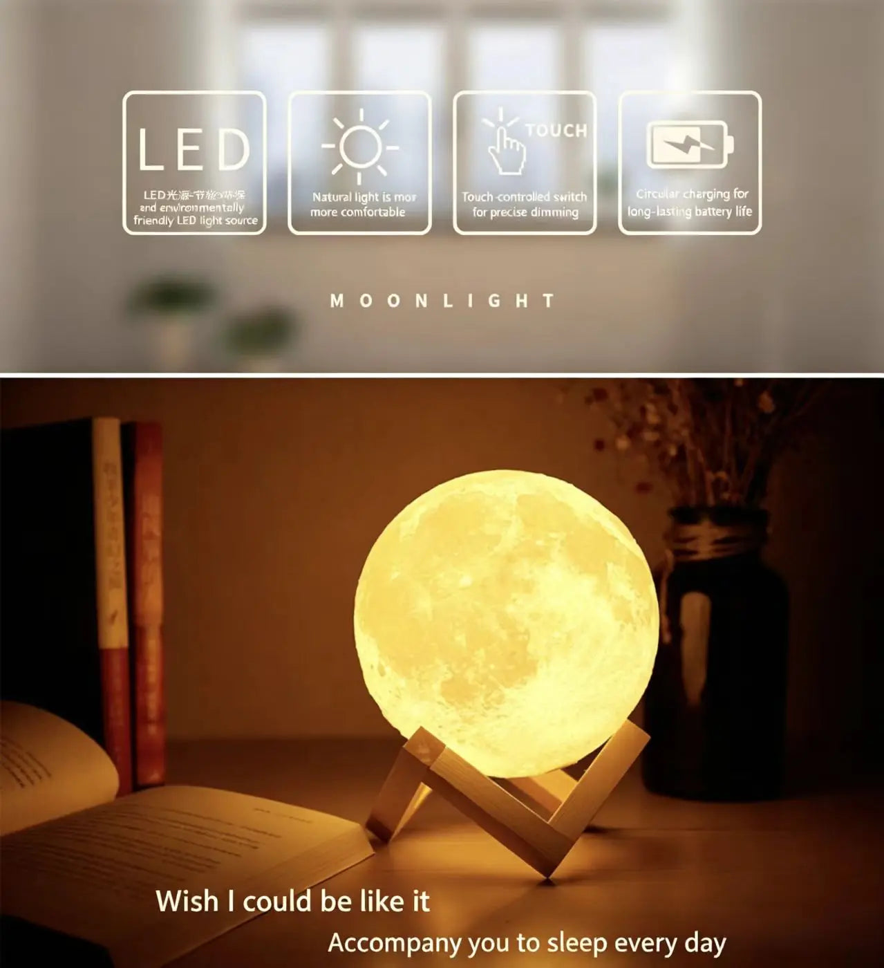 Custom Photo 3D Moon Lamp with Stand