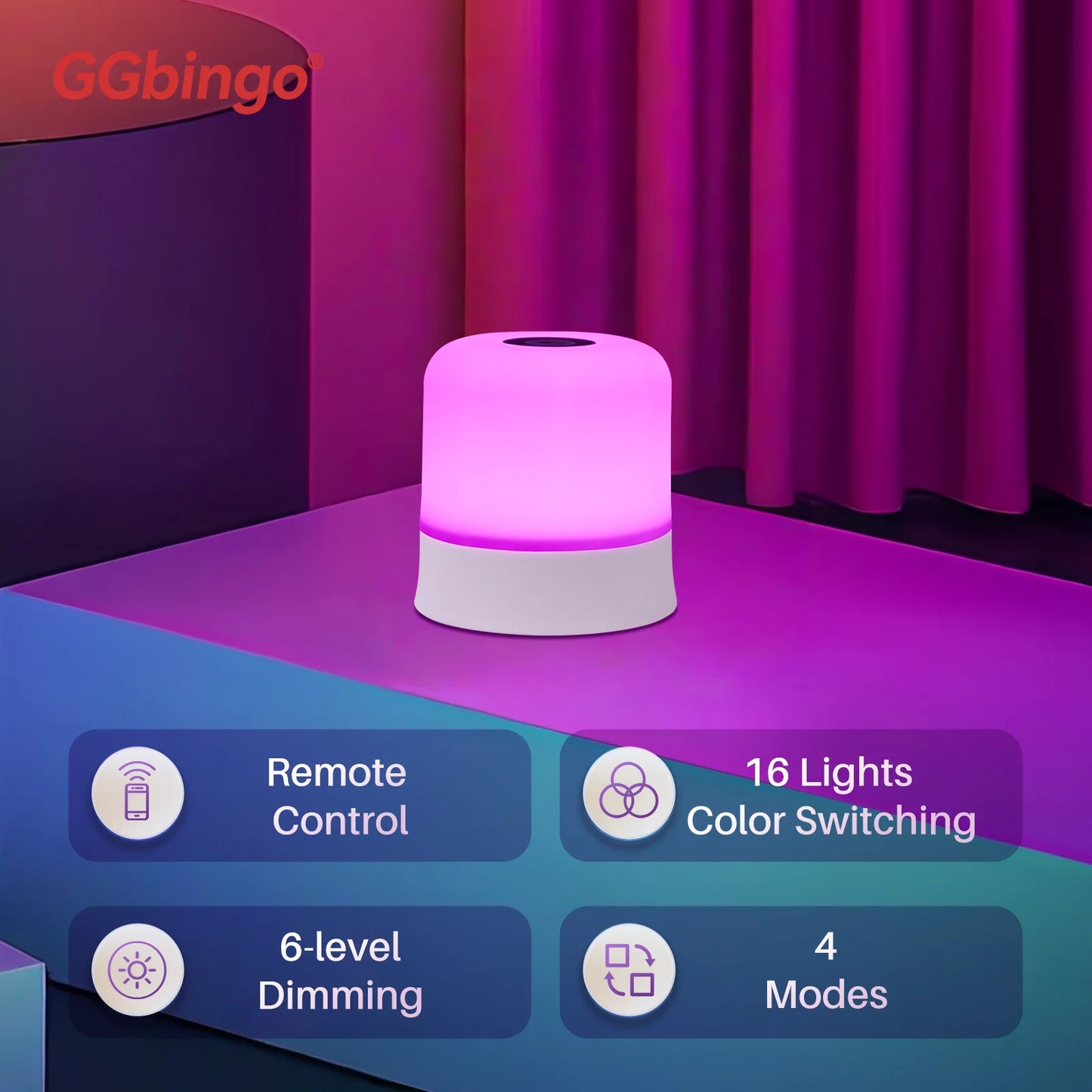 RGB Touch Night Light with Remote Control - 16 Colors